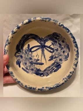 Casey Pottery Bowl Blue Heart Pattern Hand Turned